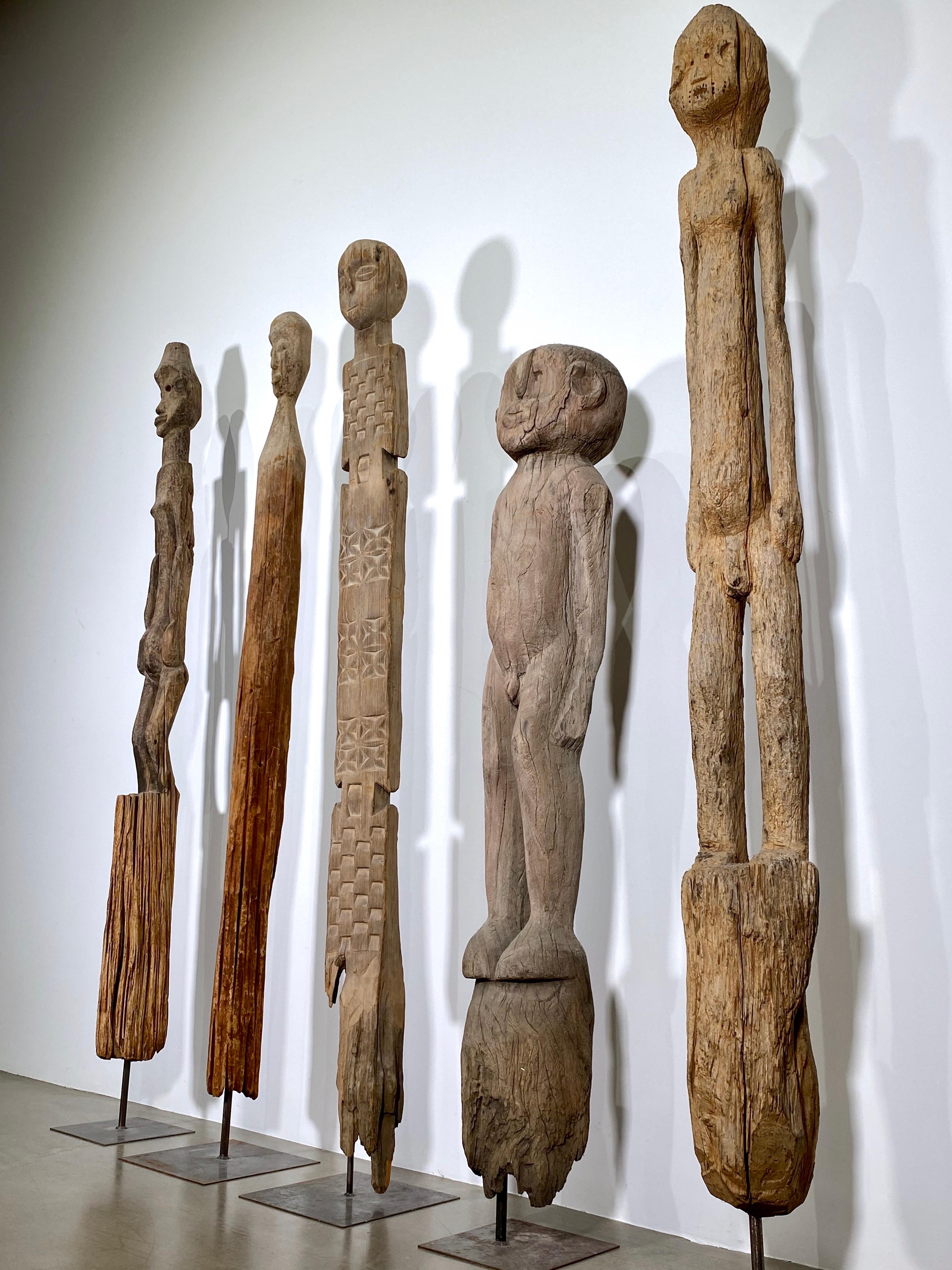 Wood Set of Five Monumental African Ancestral Guardian Statues Sculptures Figures For Sale