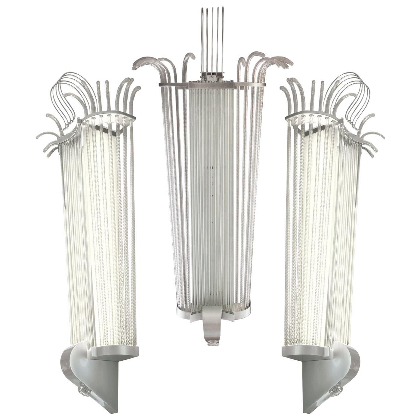 Set of Five Monumental Lighting Sconces, France, circa 1940 For Sale