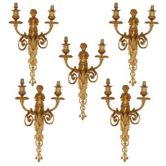 Set of Five Neoclassical Style Gilt Bronze Sconces