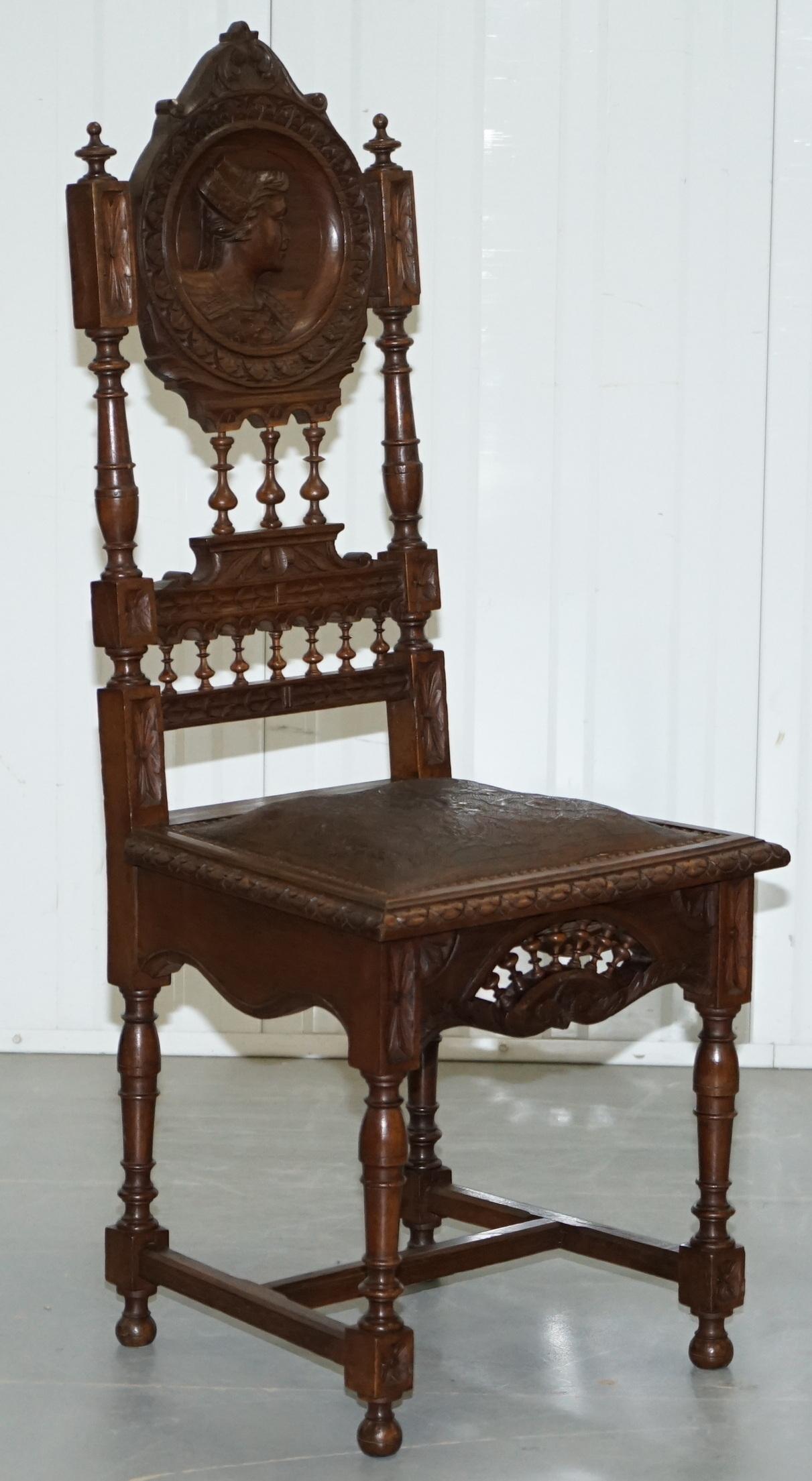 Set of Five Nice Original French Brittany Chairs 1870 Victorian Hand Carved Oak 6