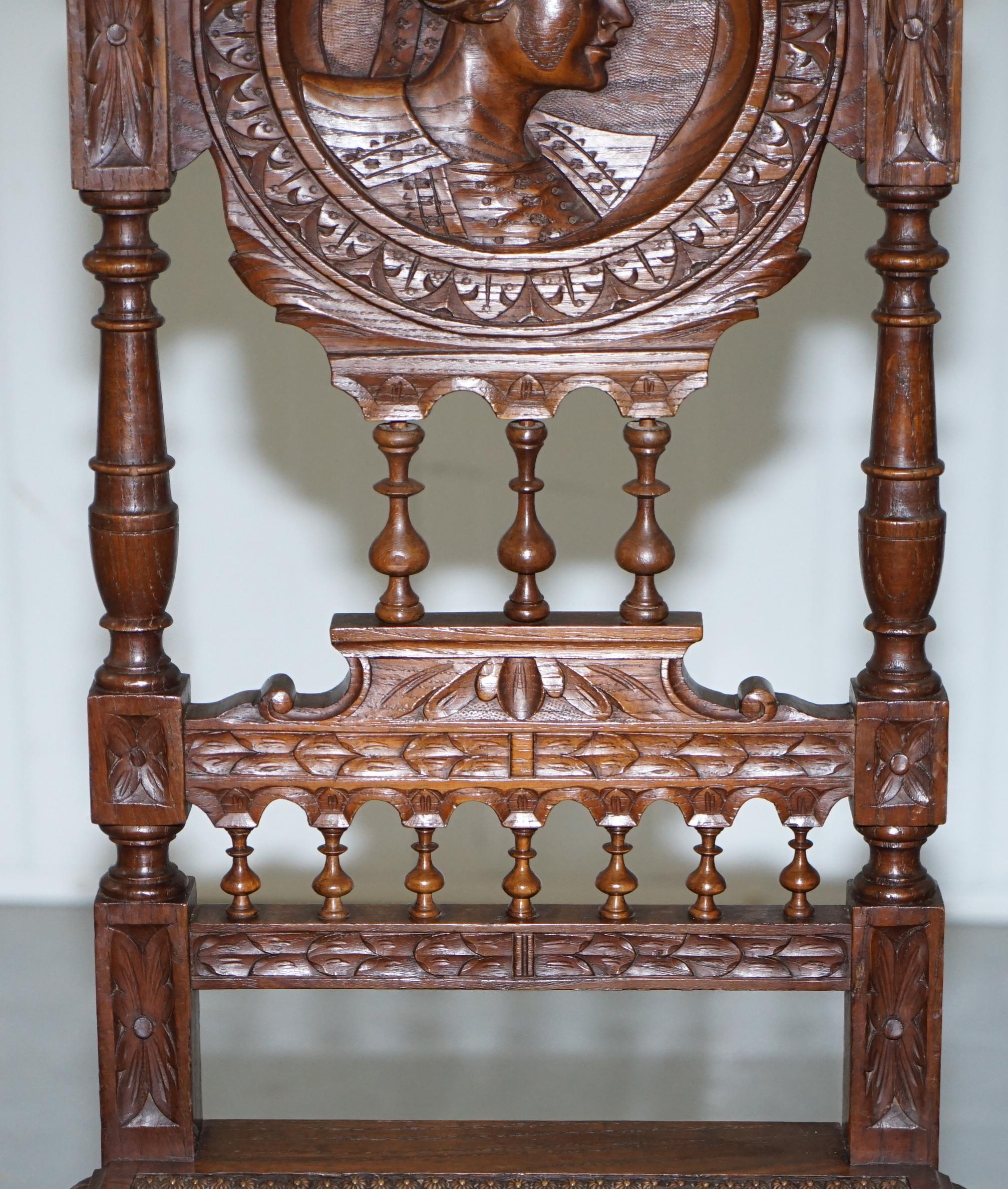Set of Five Nice Original French Brittany Chairs 1870 Victorian Hand Carved Oak 8