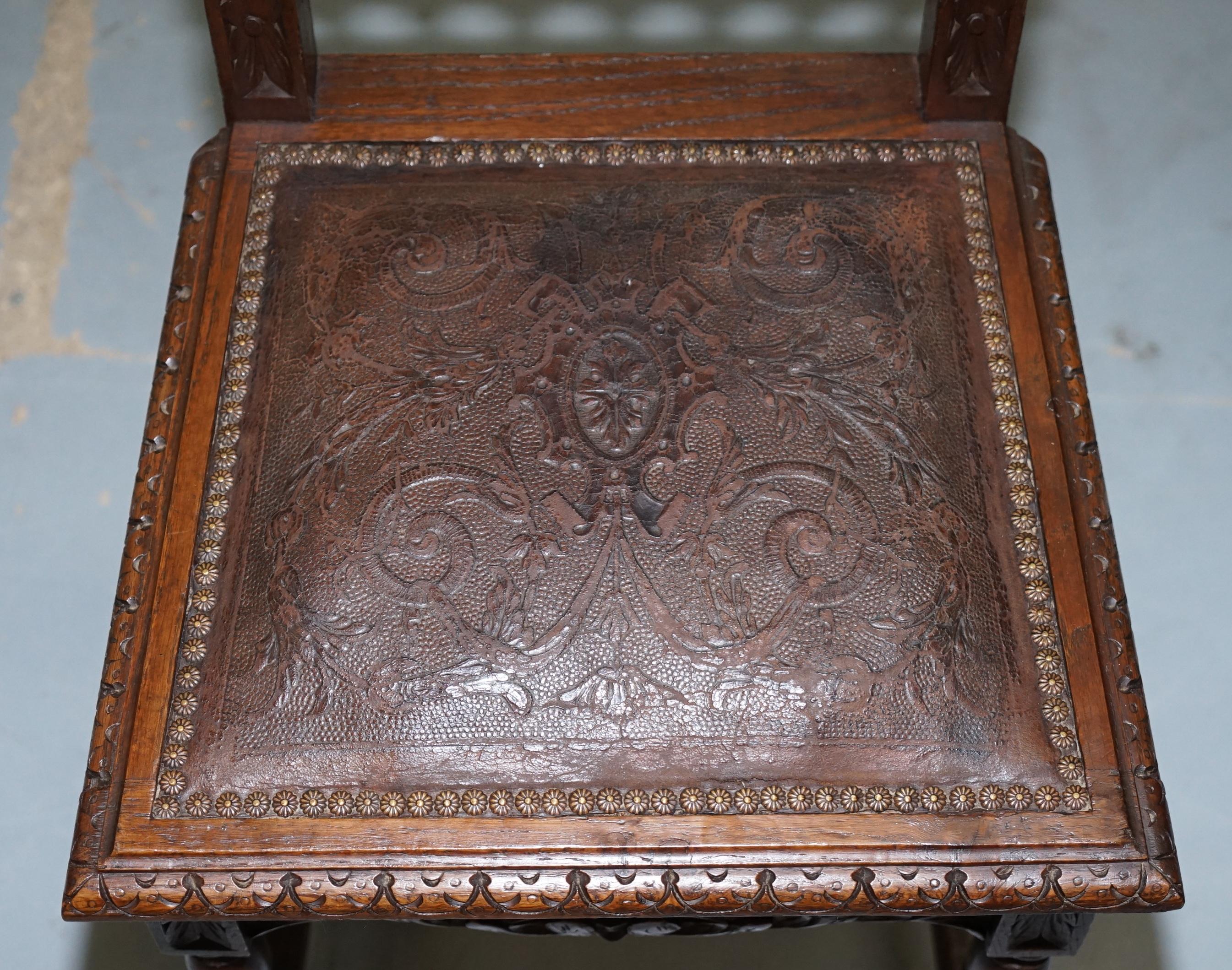 Set of Five Nice Original French Brittany Chairs 1870 Victorian Hand Carved Oak 9