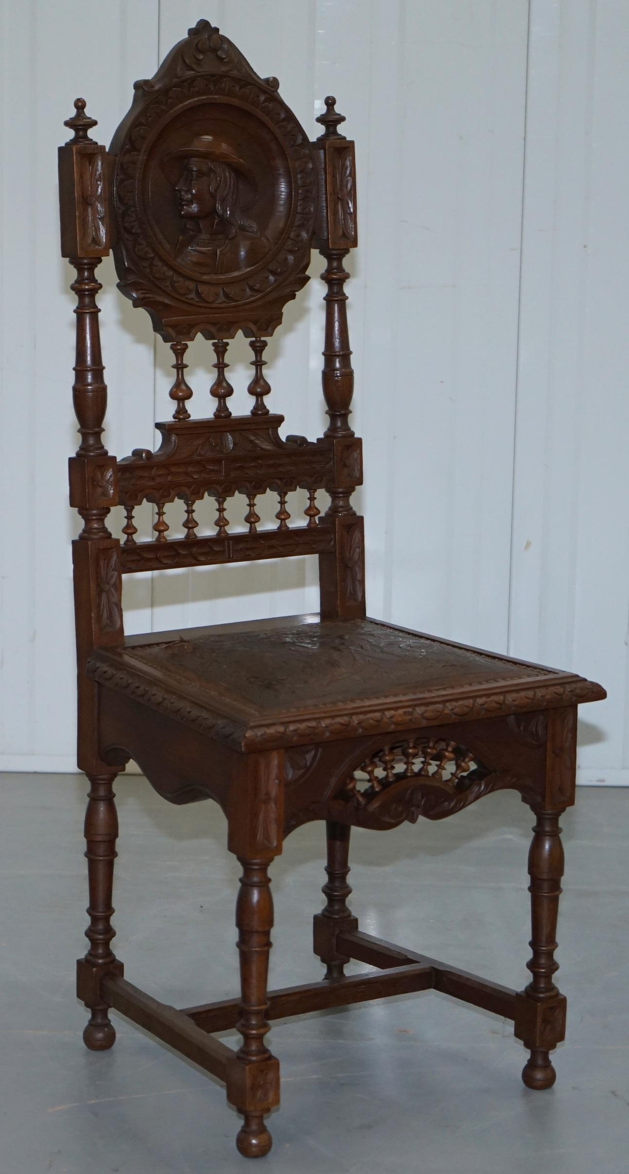 Set of Five Nice Original French Brittany Chairs 1870 Victorian Hand Carved Oak 12