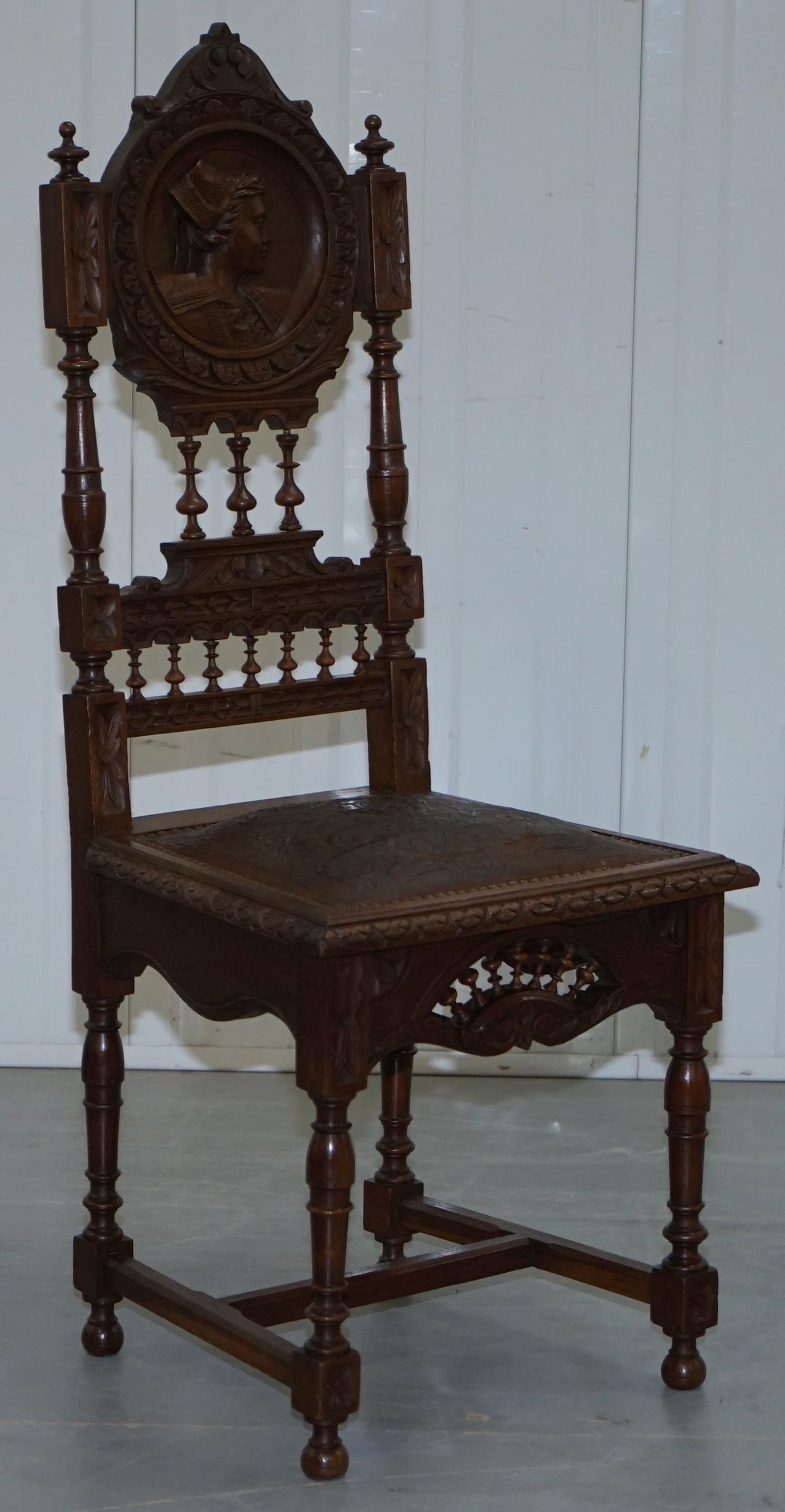 Set of Five Nice Original French Brittany Chairs 1870 Victorian Hand Carved Oak 14