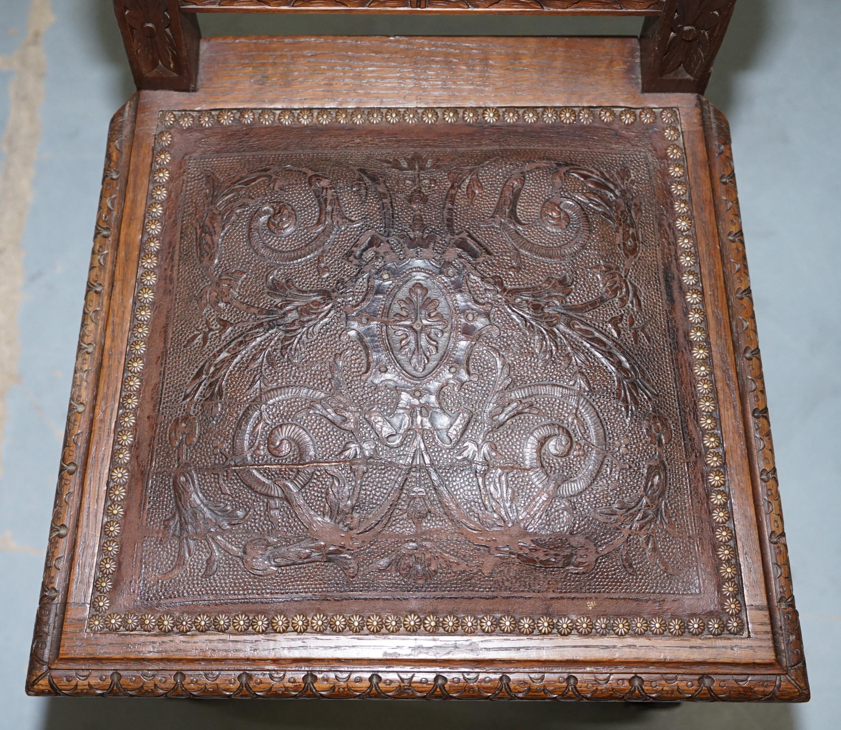 Set of Five Nice Original French Brittany Chairs 1870 Victorian Hand Carved Oak 15