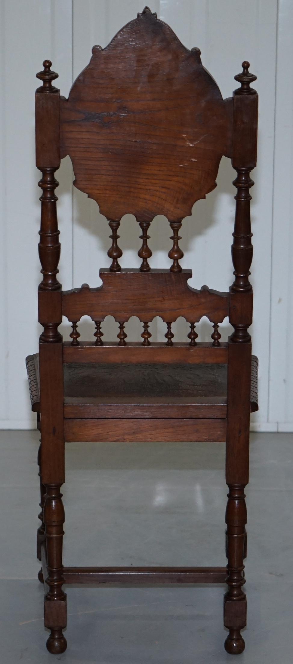 Set of Five Nice Original French Brittany Chairs 1870 Victorian Hand Carved Oak 4