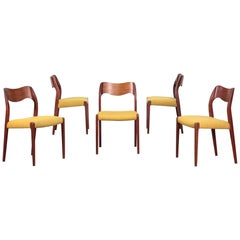 Set of Five Niels O. Moller Solid Teak Chairs, Model 71