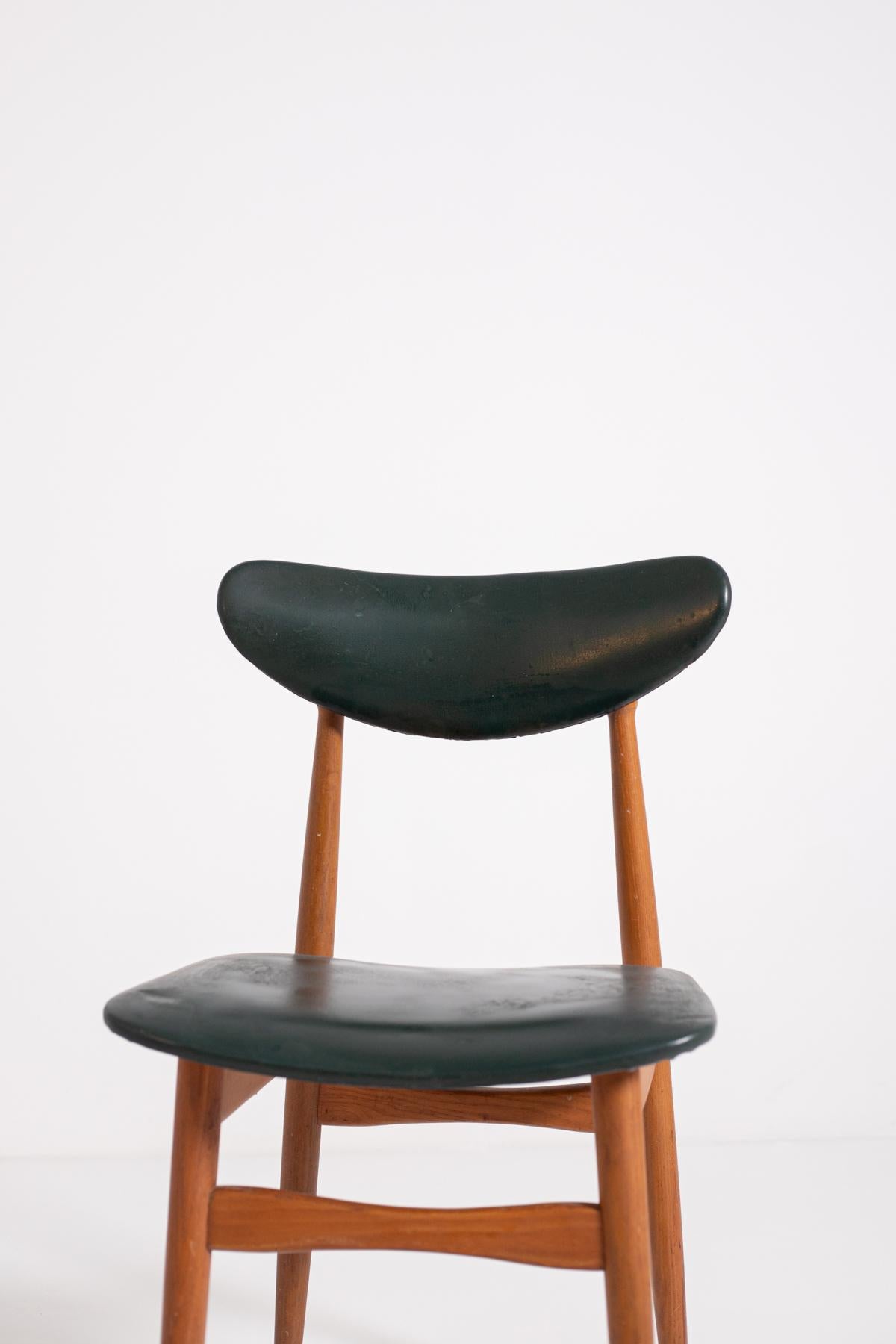 Set of Five Nordic Chairs in Green Leather and Wood, 1950s 12