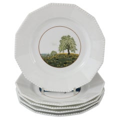 Satz von fünf handgemalten Nymphenburger "Perlrand"-Landschaftstafeln von Rudolf Sieck