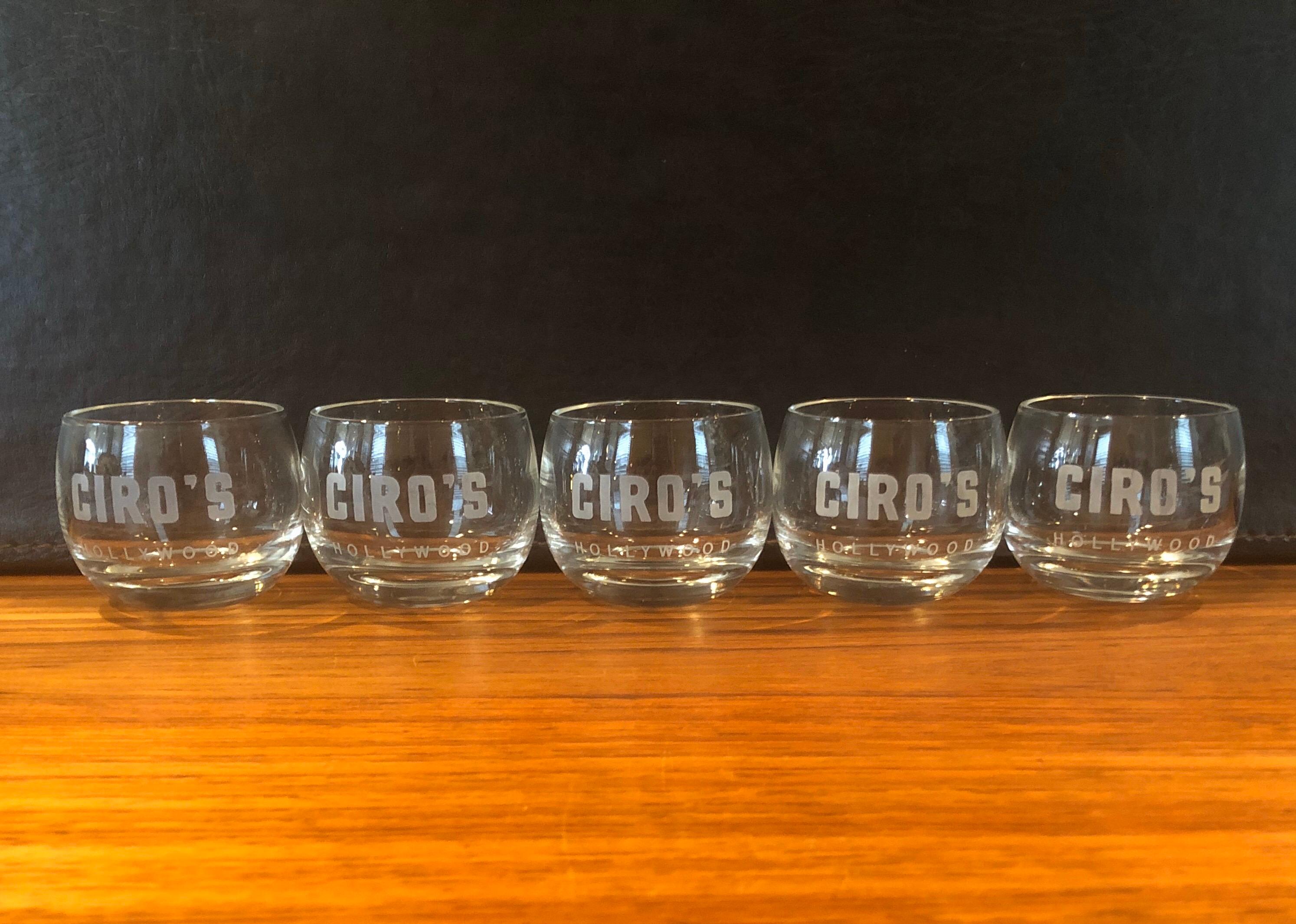American Set of Five Old Fashioned Glasses '6oz' from Ciro's Hollywood Barware