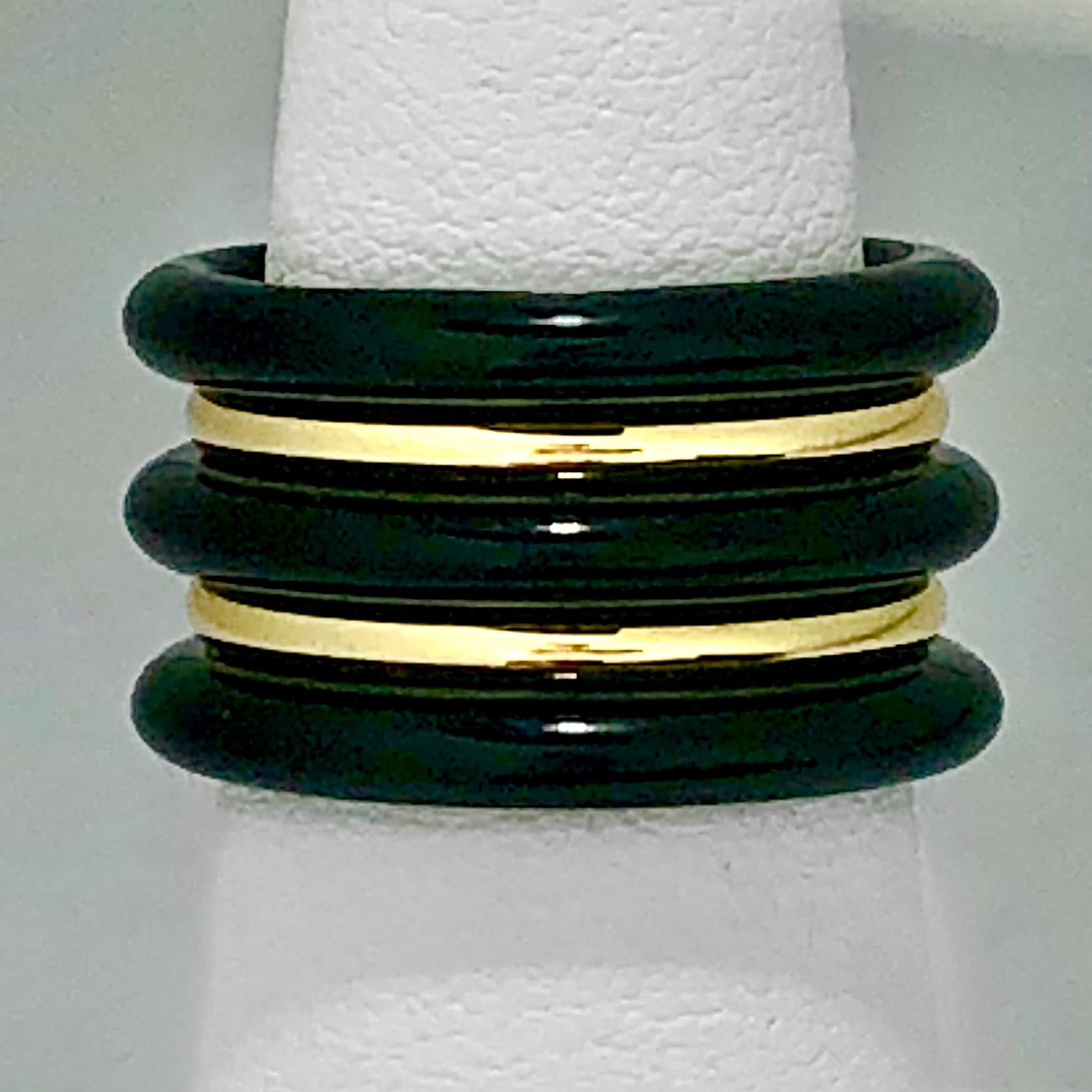 Tumbled Set of Five Onyx and Gold Stacking Bands