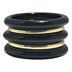Set of Five Onyx and Gold Stacking Bands