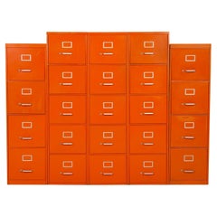 Set of Five Orange Industrial Filling Cabinets