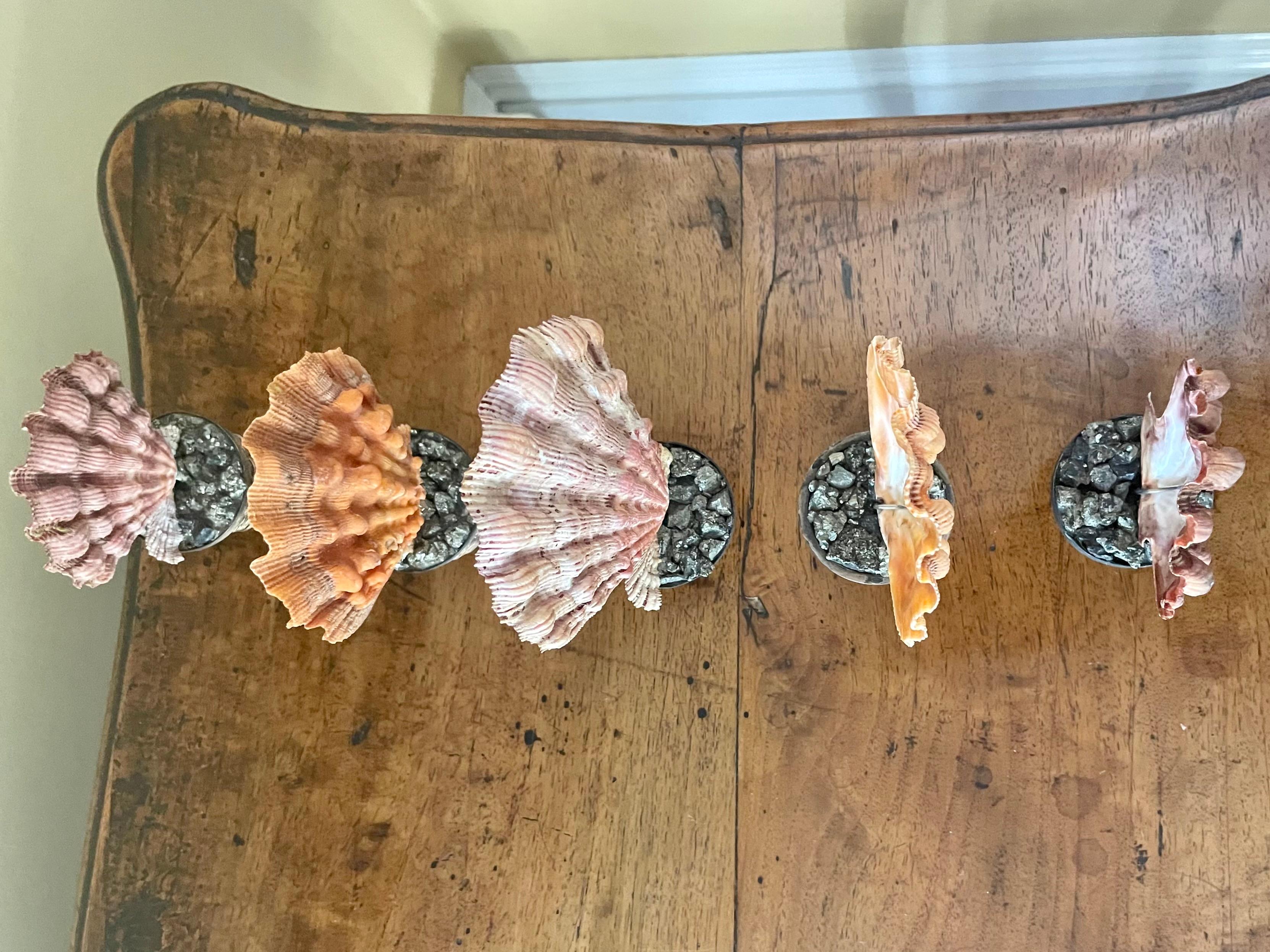 Set von fünf ornamentalen Muschelschalen in mexikanischen Silberkörben im Angebot 6