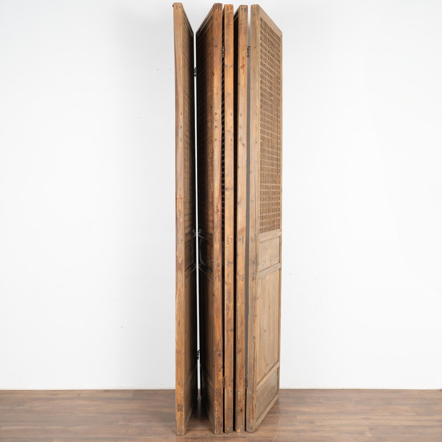 Chinese Set of Five Panel Folding Screen Room Divider, China circa 1860-80