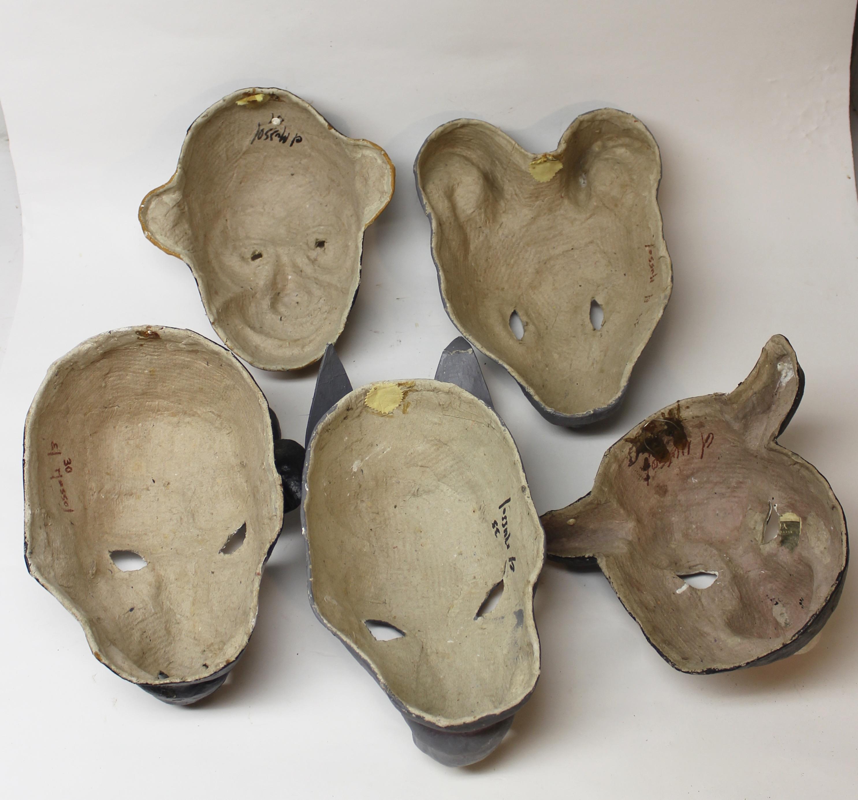 20th Century Set of Five Papier Mâché Animal Masks For Sale