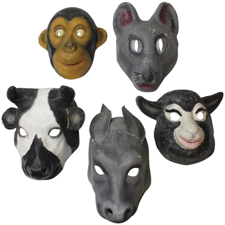 Set von fünf Papier-Mch-Tiermaske-Masken im Angebot bei 1stDibs
