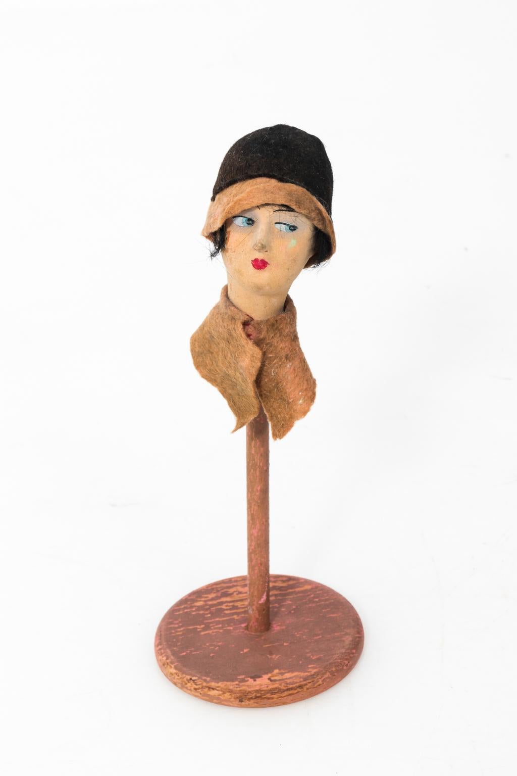 Painted Set of Five Papier Mache Flapper Hat Stands For Sale