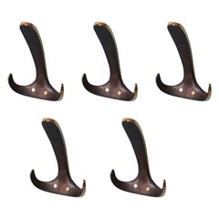 Vintage Set of Five Patinated #4982 Wall Hooks by Carl Auböck