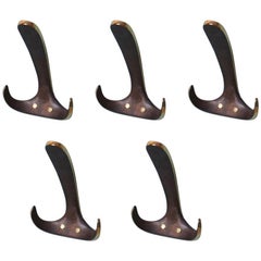 Set of Five Patinated #4982 Wall Hooks by Carl Auböck