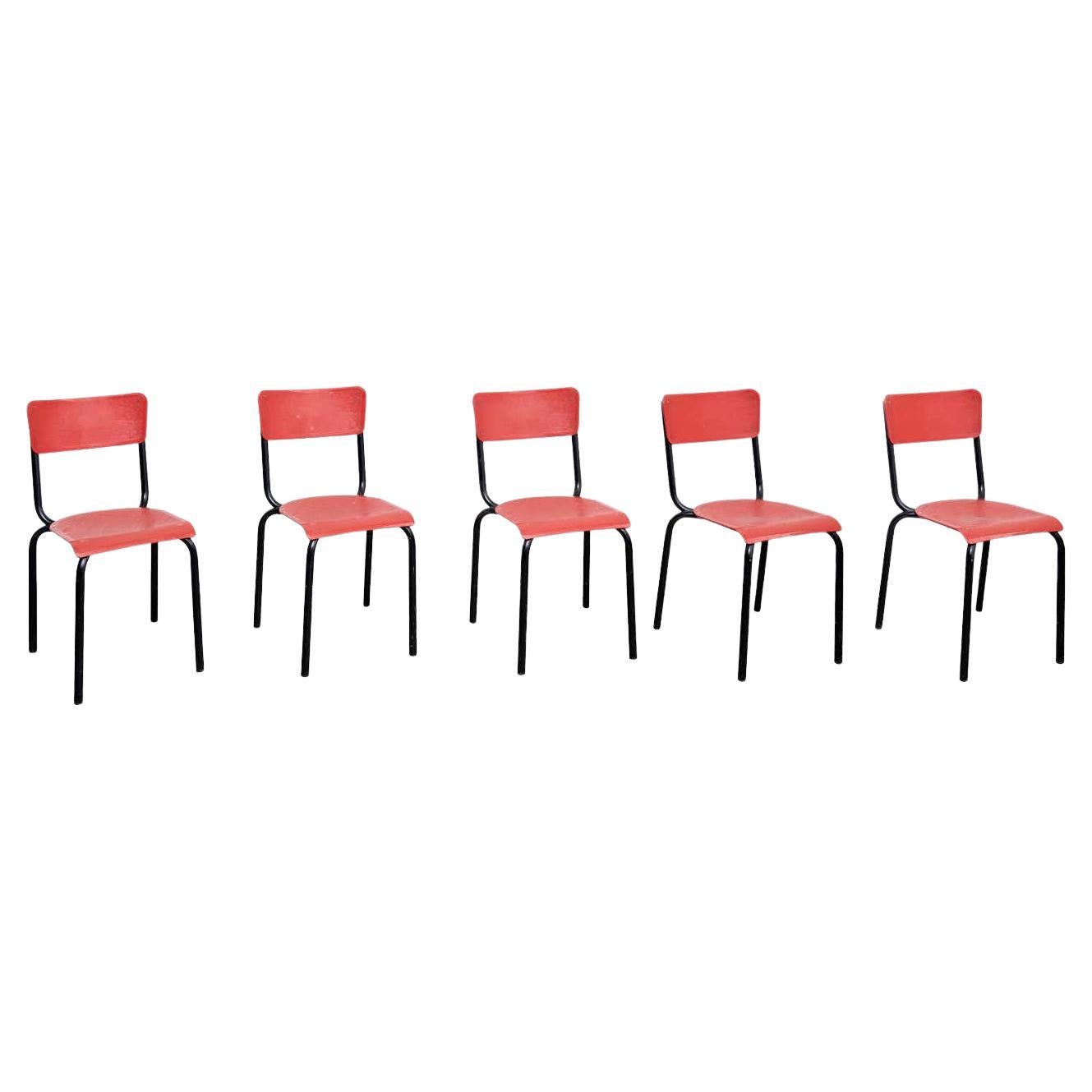 Set of Five Pierre Guariche Chairs for Meurop, circa 1950
