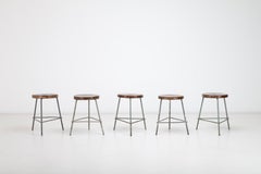Set of Five, Pierre Jeanneret Low Stools in Teak & Iron from Chandigarh India