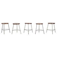 Set of Five, Pierre Jeanneret Low Stools in Teak & Iron from Chandigarh India