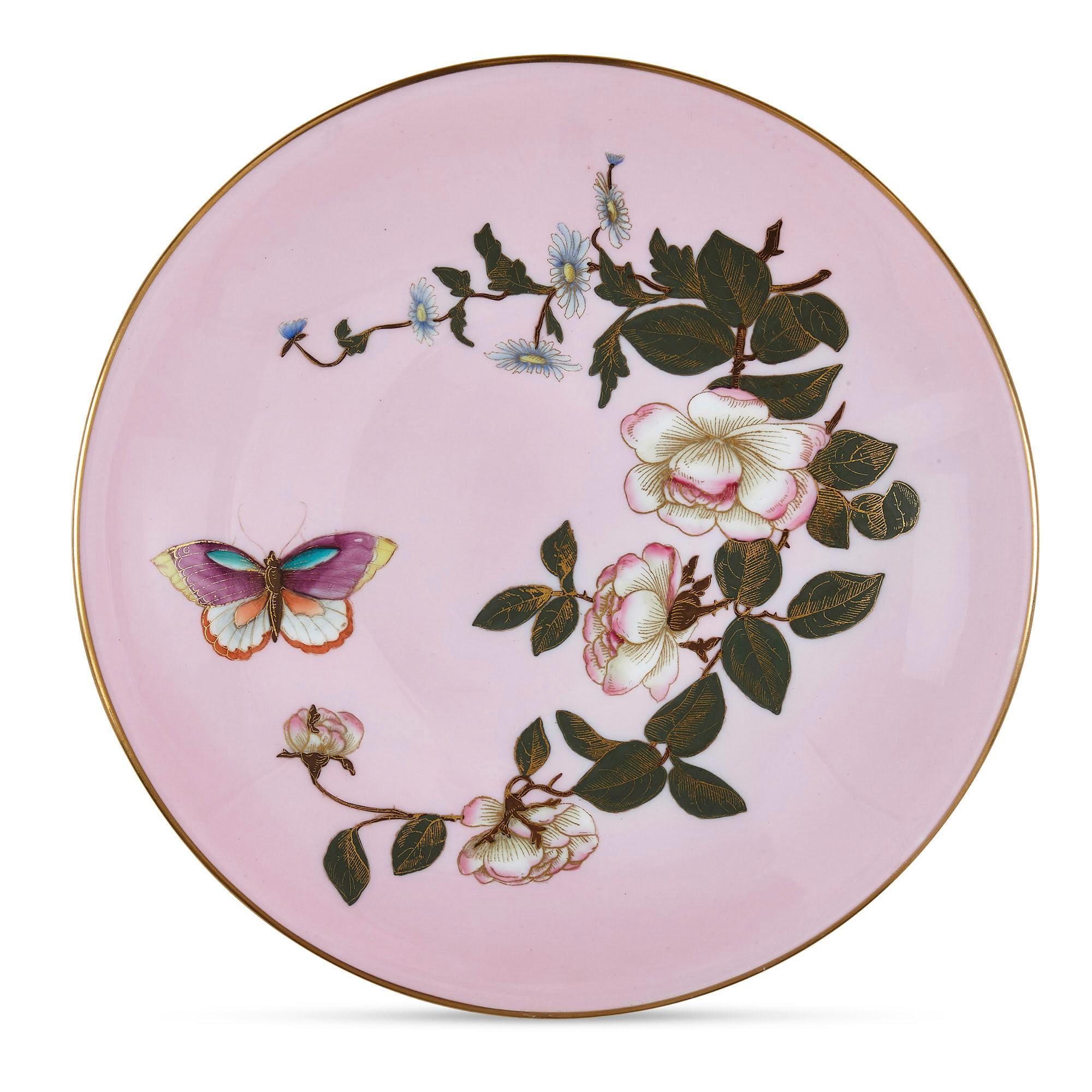 Set of Five Pink Royal Worcester Plates with Japonisme Decoration In Good Condition In London, GB