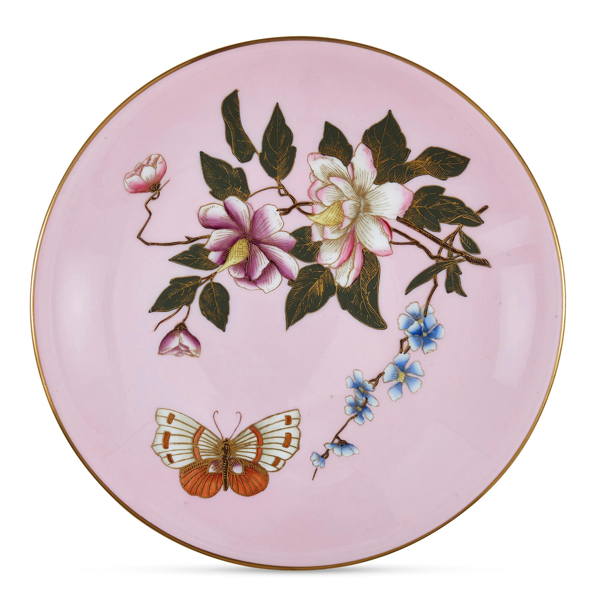 20th Century Set of Five Pink Royal Worcester Plates with Japonisme Decoration