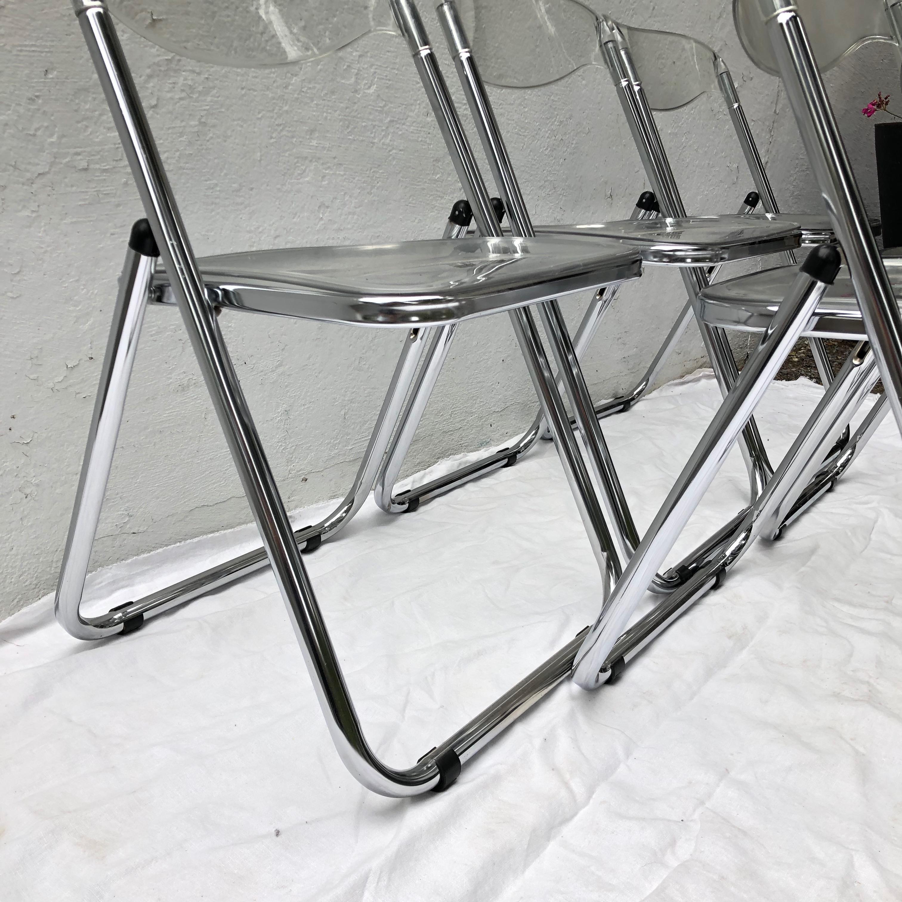 Metal Set of Five Plia Folding Lucite Chairs in the style of Giancarlo Piretti