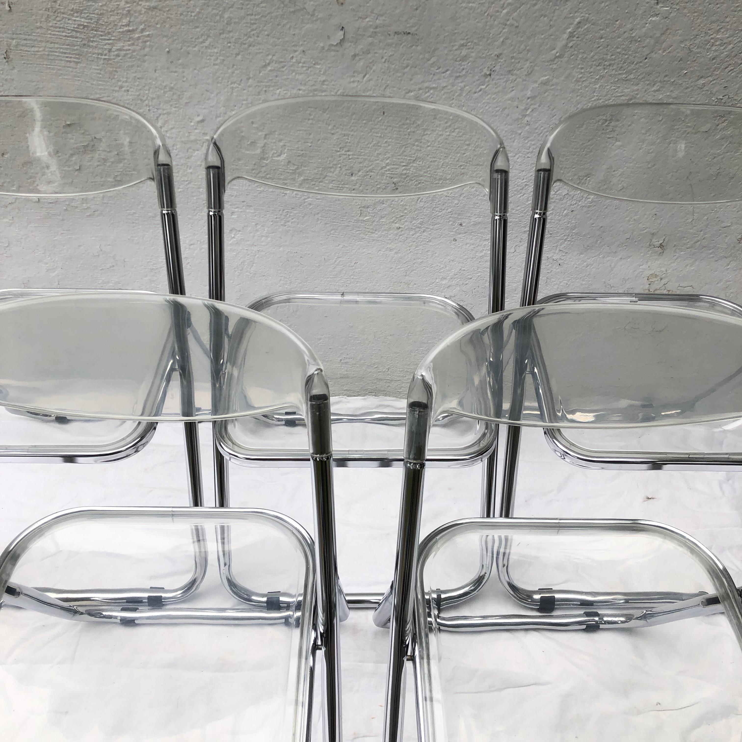 Set of Five Plia Folding Lucite Chairs in the style of Giancarlo Piretti 3