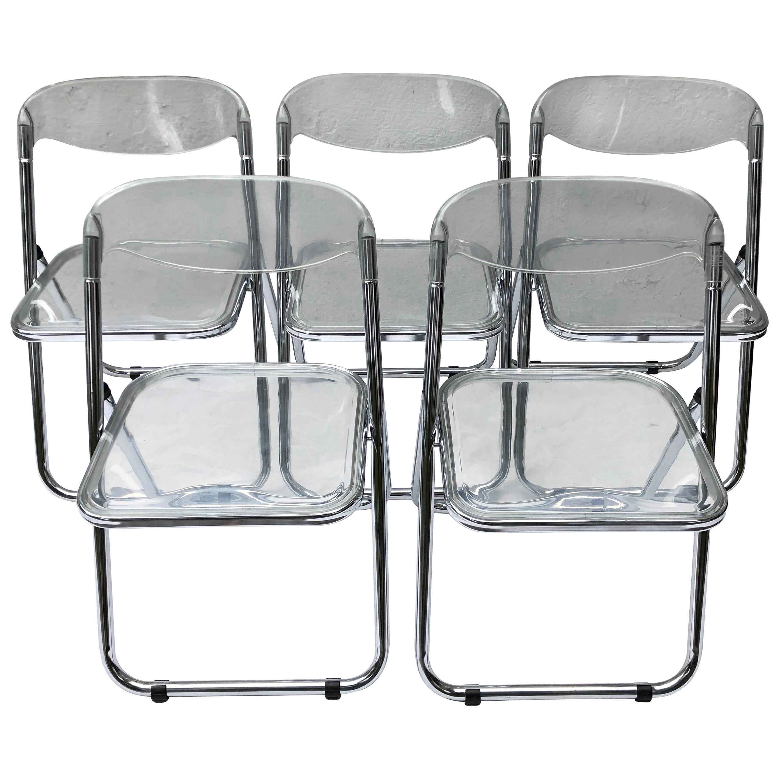 Set of Five Plia Folding Lucite Chairs in the style of Giancarlo Piretti