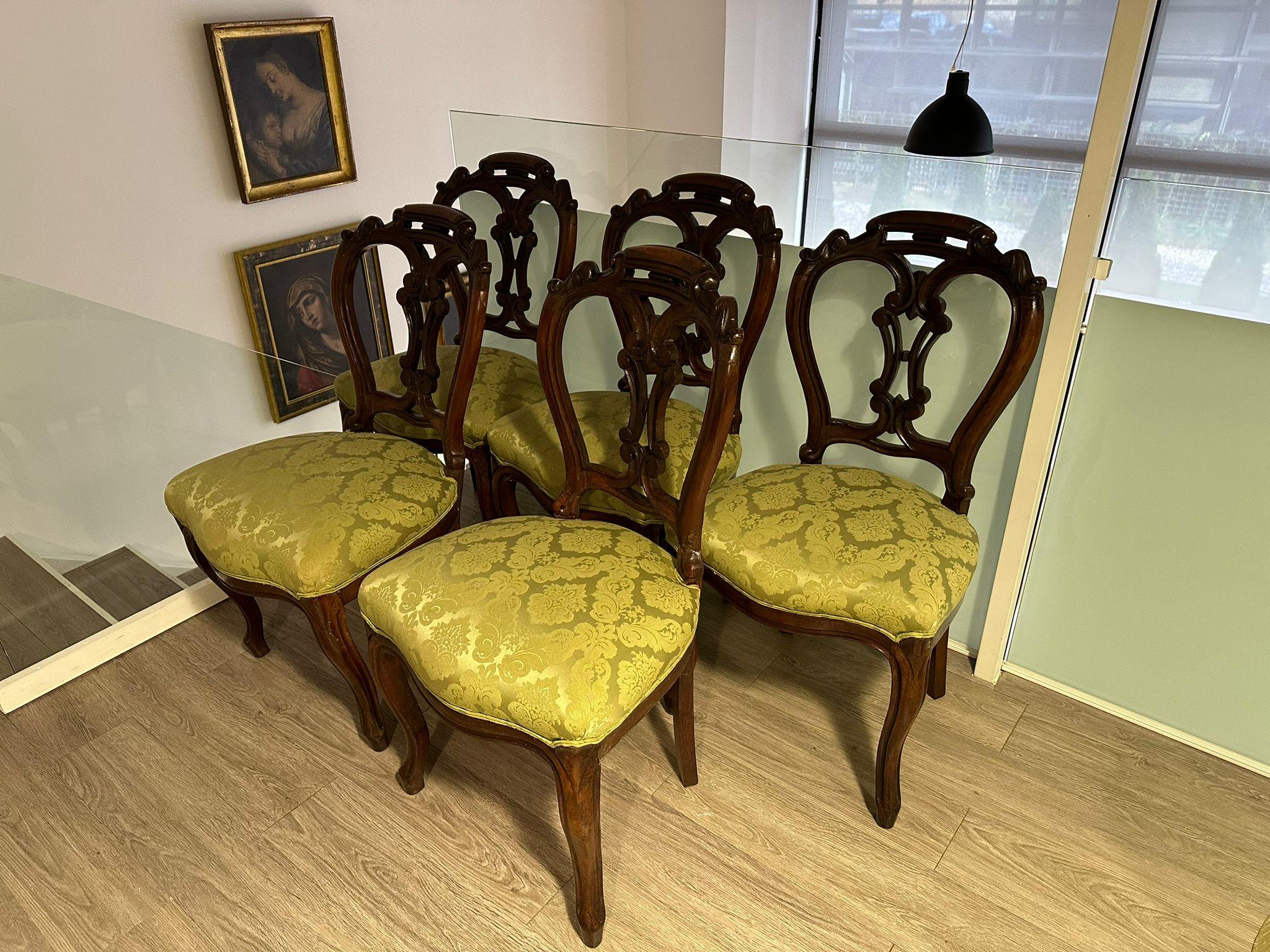 Hand-Crafted Set of Five Portuguese Chairs Romantic 19th Century