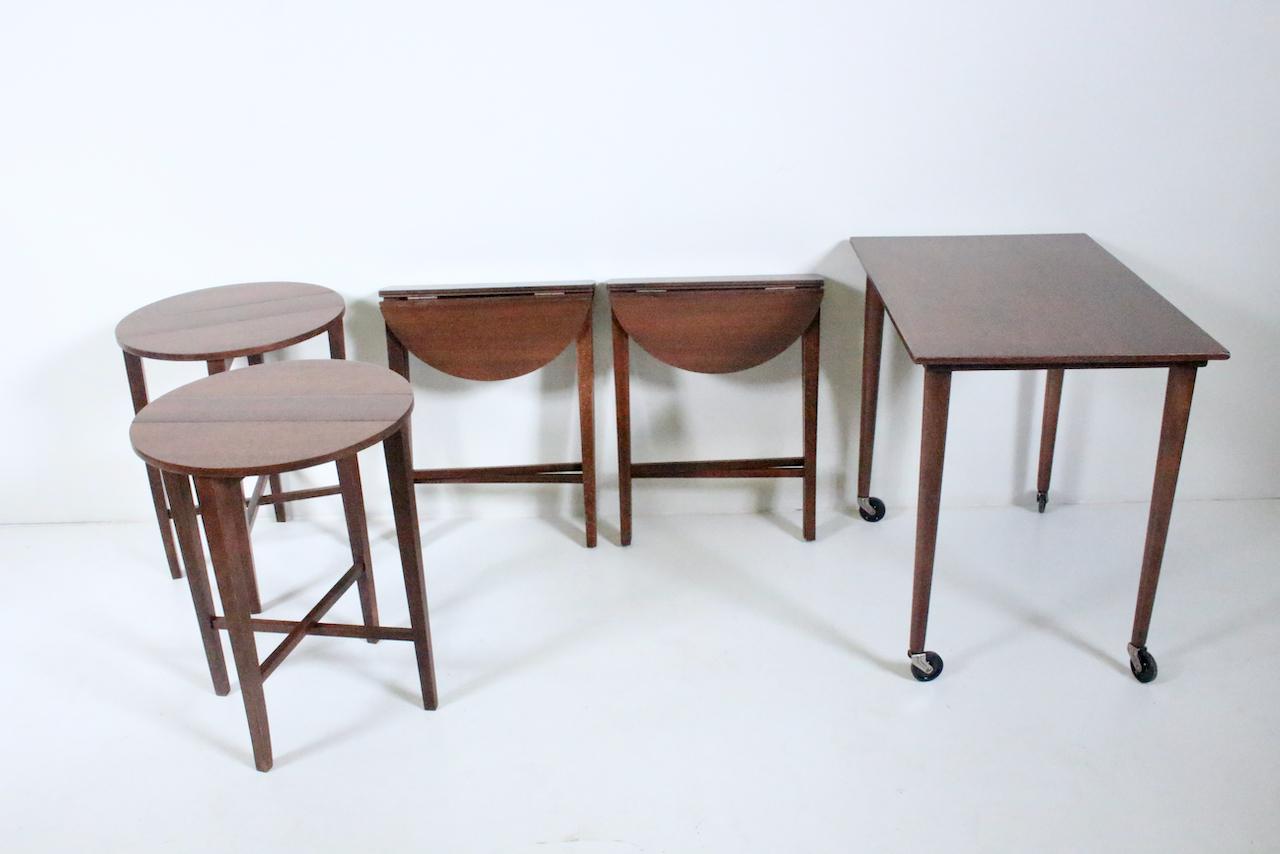 Set of Five Poul Hundevad Hanging Teak Nest Tables, 1960's For Sale 11