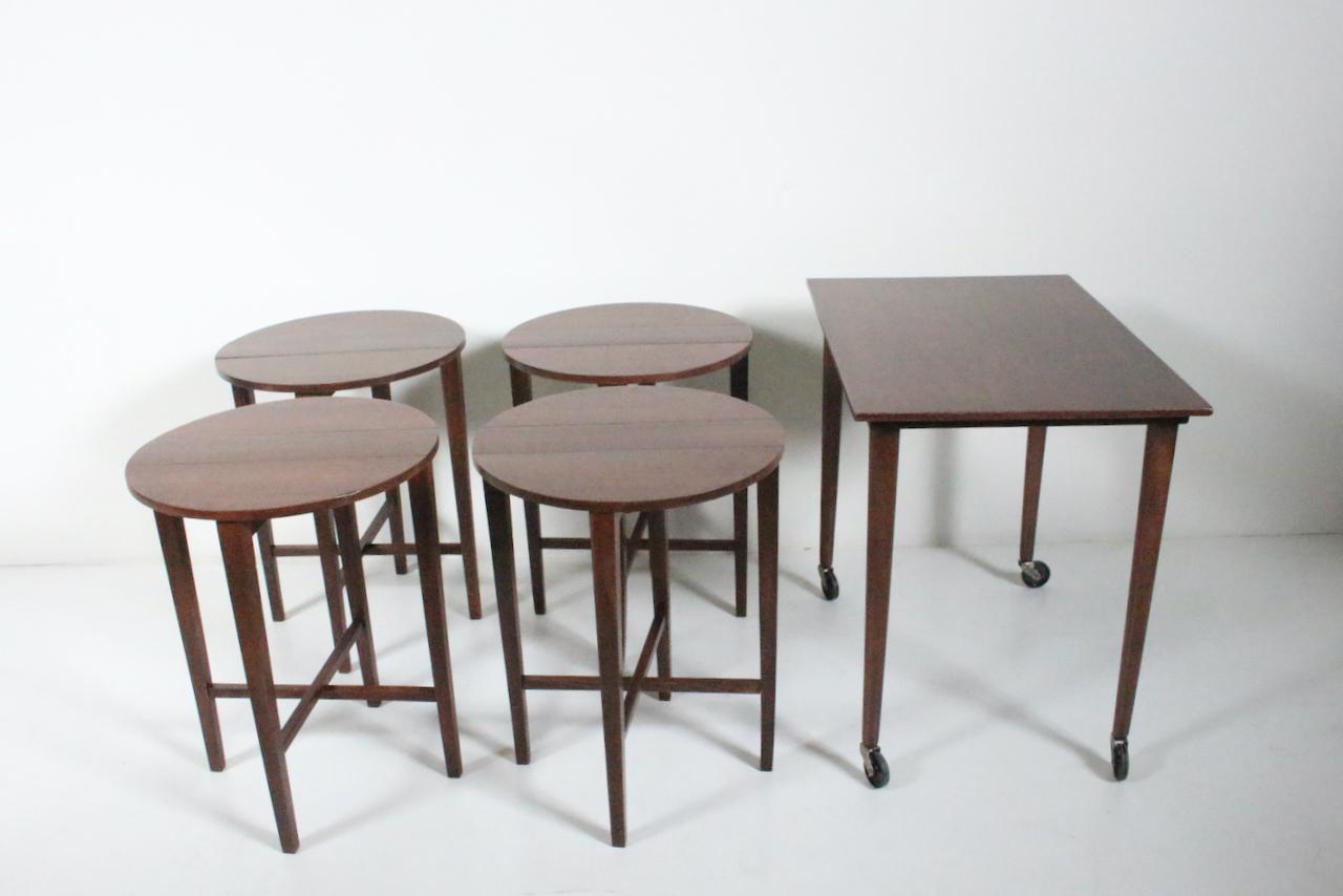 Walnut Set of Five Poul Hundevad Hanging Teak Nest Tables, 1960's For Sale