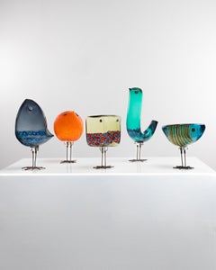 Satz von fünf Glasvögeln "Pulcini" von Alessandro Pianon, Vetreria Vistosi Murano