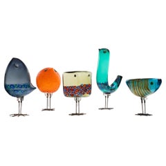 Satz von fünf Glasvögeln "Pulcini" von Alessandro Pianon, Vetreria Vistosi Murano