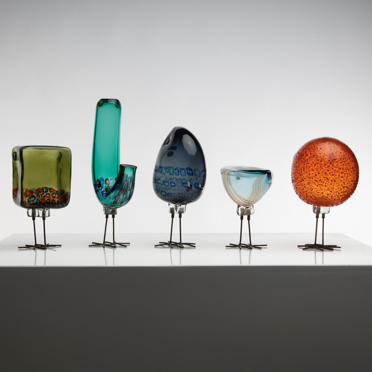 Art déco Ensemble de cinq oiseaux en verre Pulcini 'pulcino':: Alessandro Pianon:: Vetreria Vistosi