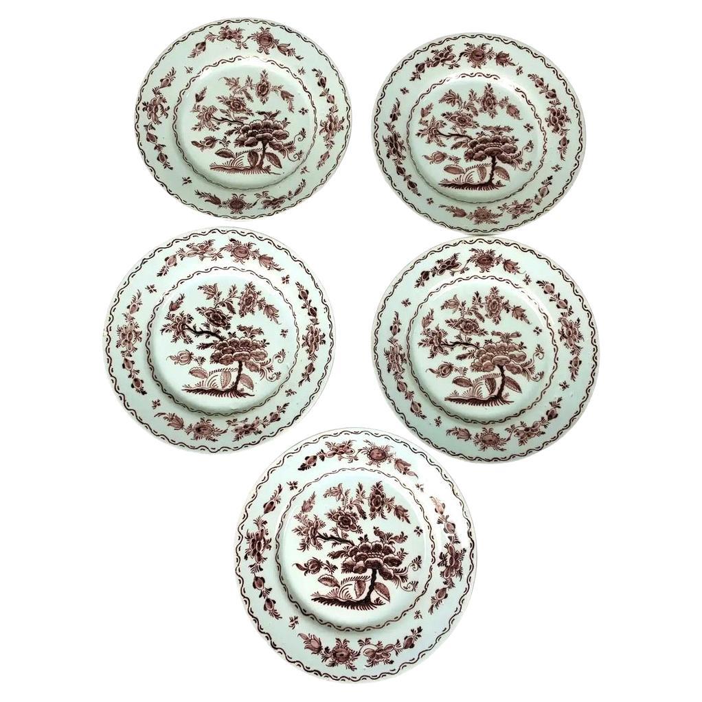 Set of Five Purple Delft Dishes Hand Painted 18th Century Circa 1770