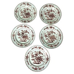 Juego de cinco platos morados de Delft pintados a mano Siglo XVIII Circa 1770