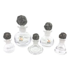 Set of Five Puthod Cristalli Lead Crystal Perfume Bottles Silver Plated Stopper