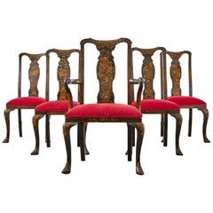 Set of Five Queen Anne Style Chinoiserie Lacquered Dining Chairs