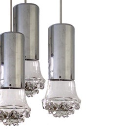 Set of Five Wonderful Rare Glass and Chrome Pendant Lights, 1960s