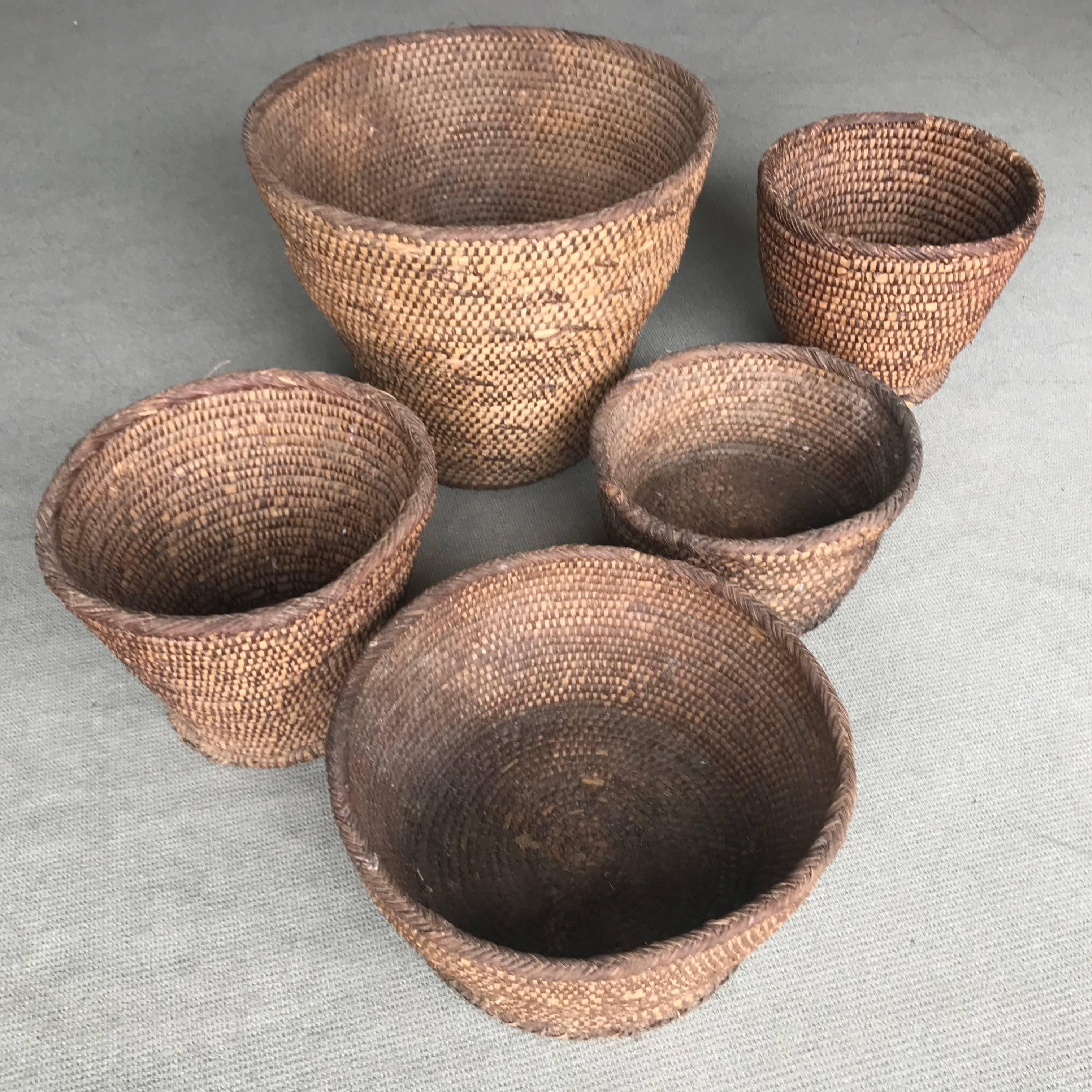 Spanish Set of Five Rattan Baskets
