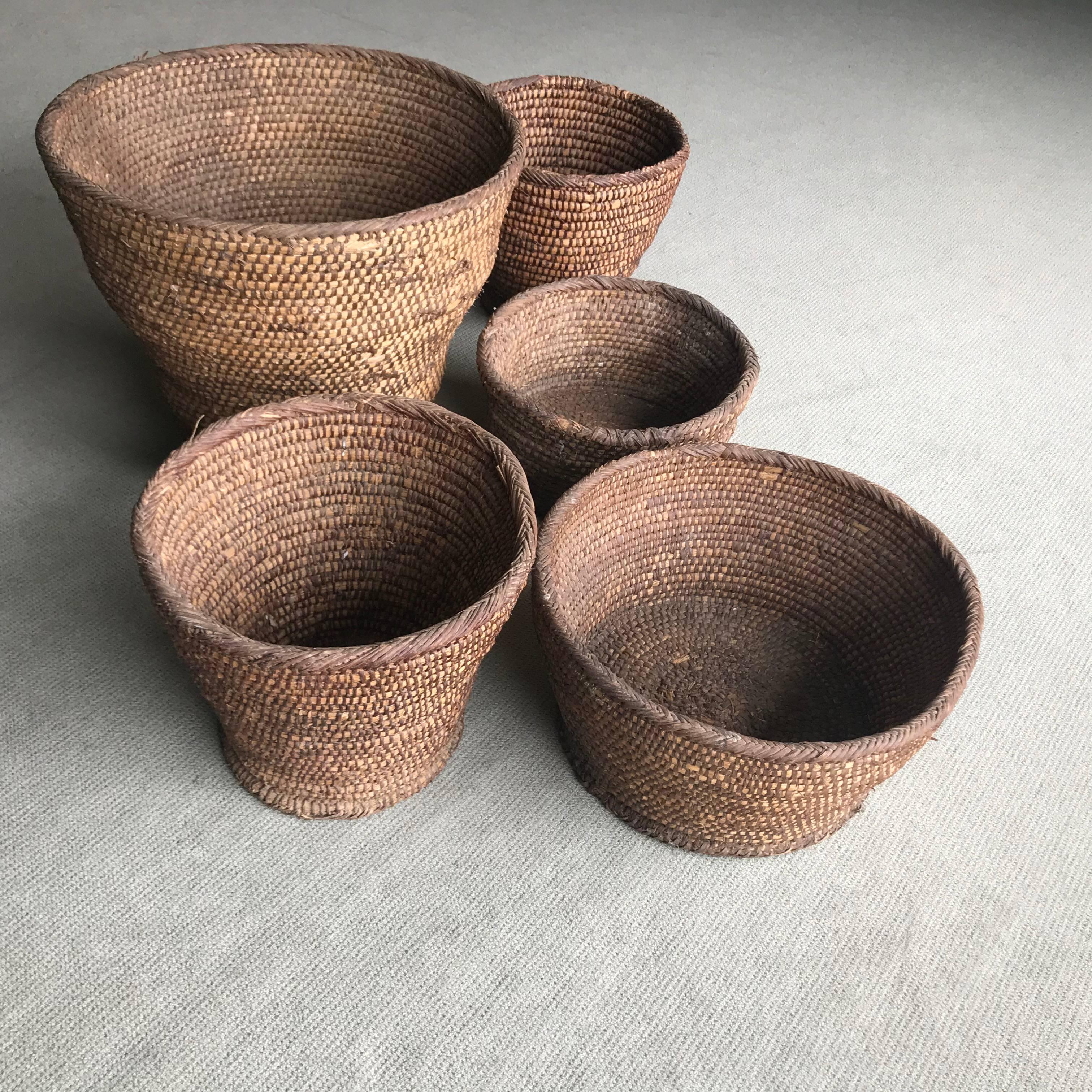 Hand-Woven Set of Five Rattan Baskets