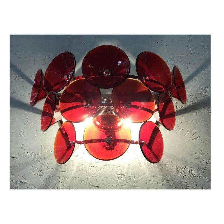 Set of Five Red Murano Glass Sconces Designed by Vistosi, Italy, 1980's. For Sale 4