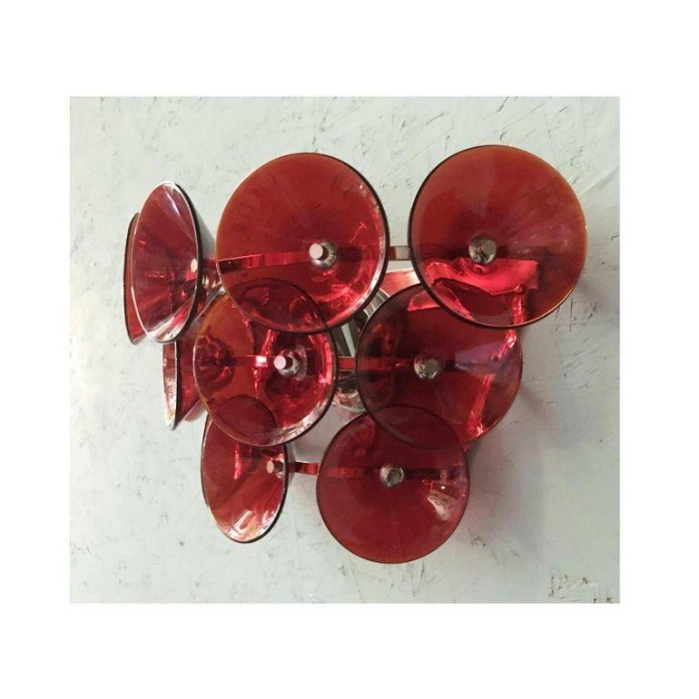 Set of Five Red Murano Glass Sconces Designed by Vistosi, Italy, 1980's. For Sale 1