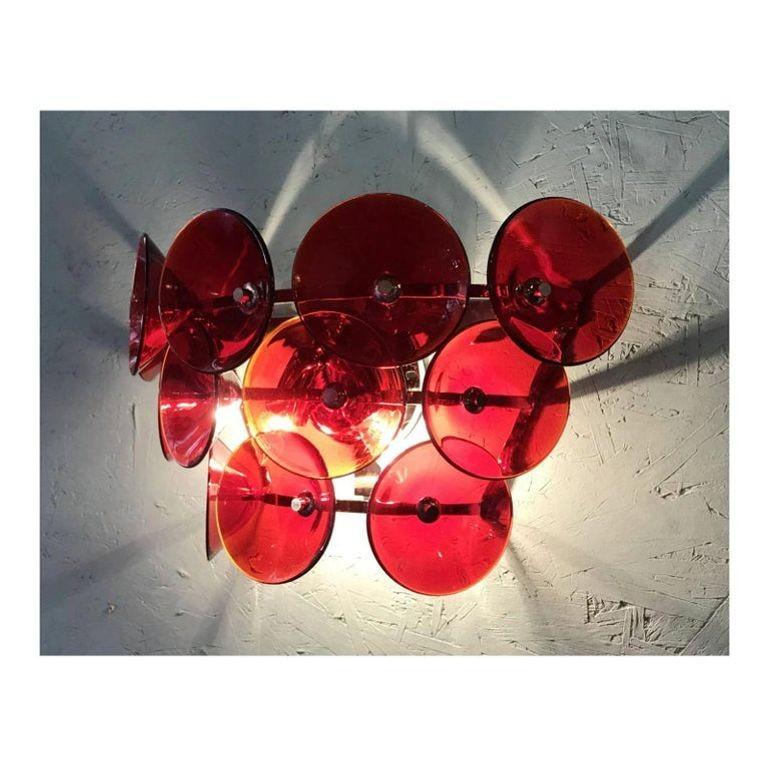 Set of Five Red Murano Glass Sconces Designed by Vistosi, Italy, 1980's. For Sale 2