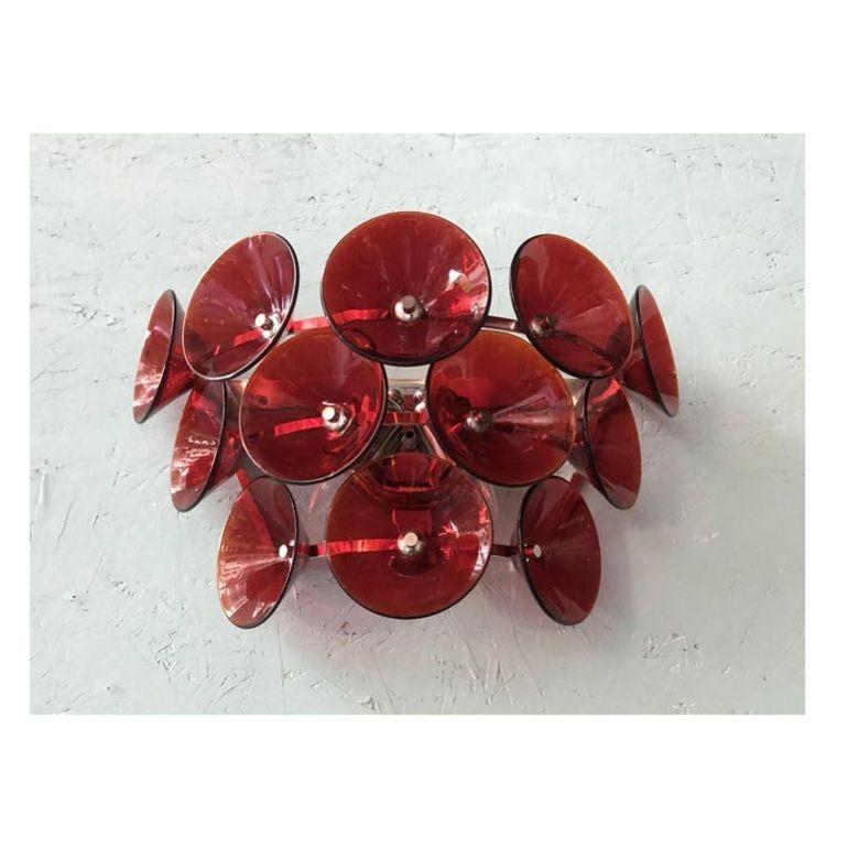 Set of Five Red Murano Glass Sconces Designed by Vistosi, Italy, 1980's. For Sale 3