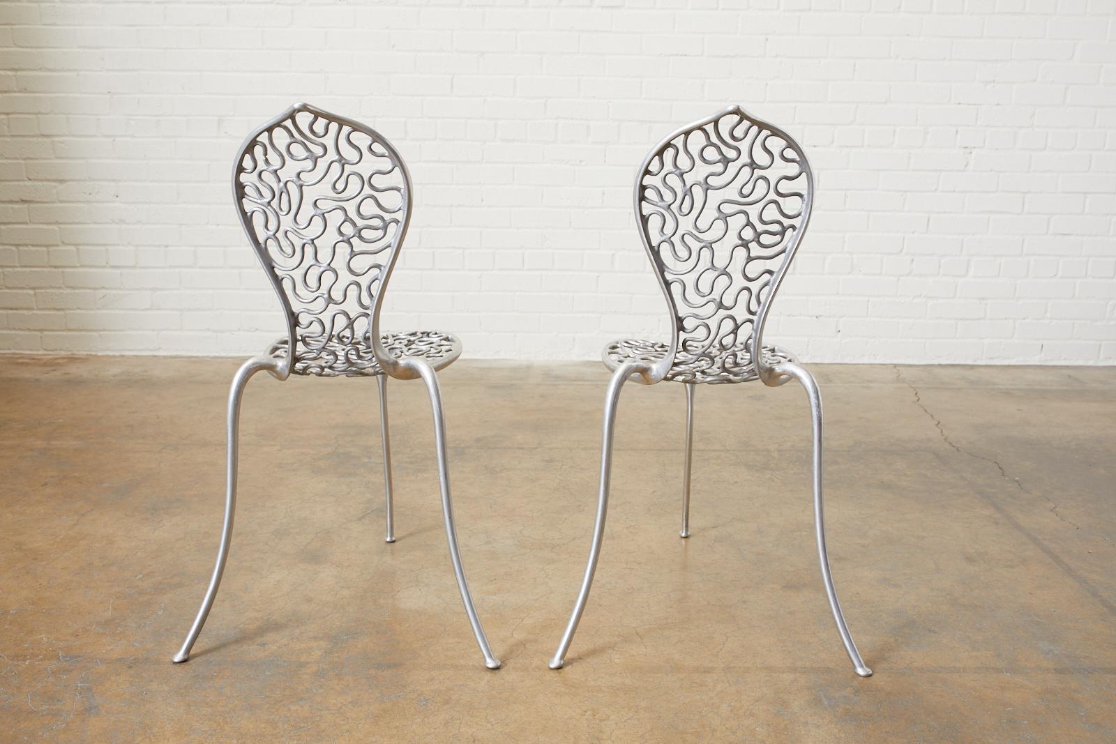 Set of Five Rondel Design Cast Aluminum Peanut Chairs For Sale 3